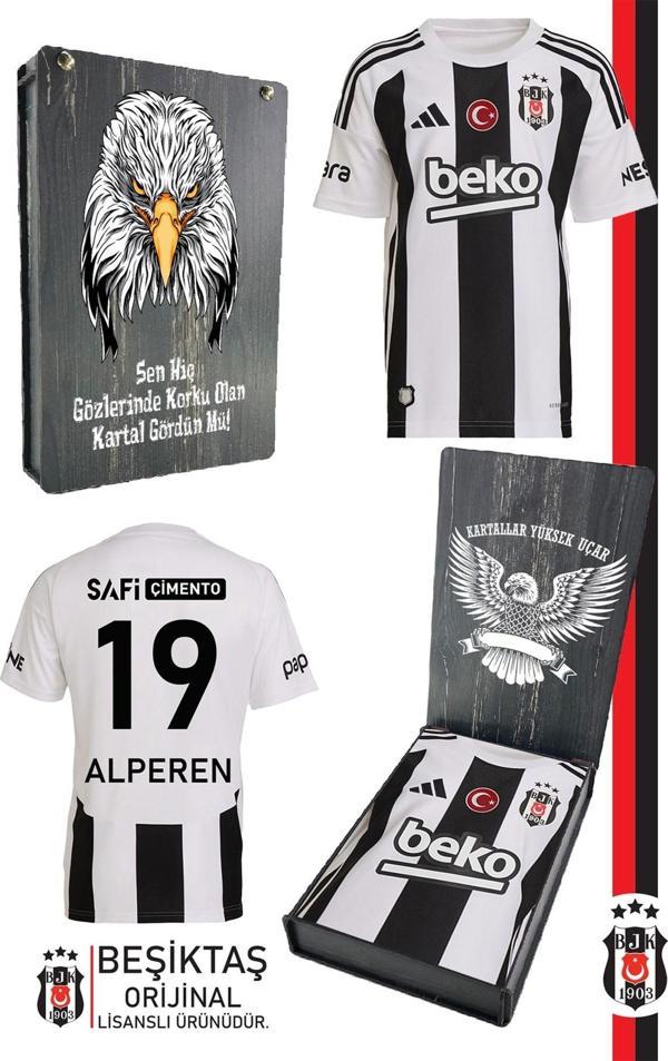Beşiktaş Orijinal Kişiye Özel 24-25 Çubuklu Siyah-Beyaz Forma Kartal Baskılı Ahşap Ku - Image 1