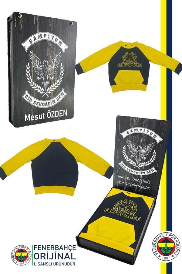 Fenerbahçe Orijinal Fb Logo Sarı-Lacivert Bebek Sweat Kişiye Özel Hediyelik Ahşap Kut - Image 1