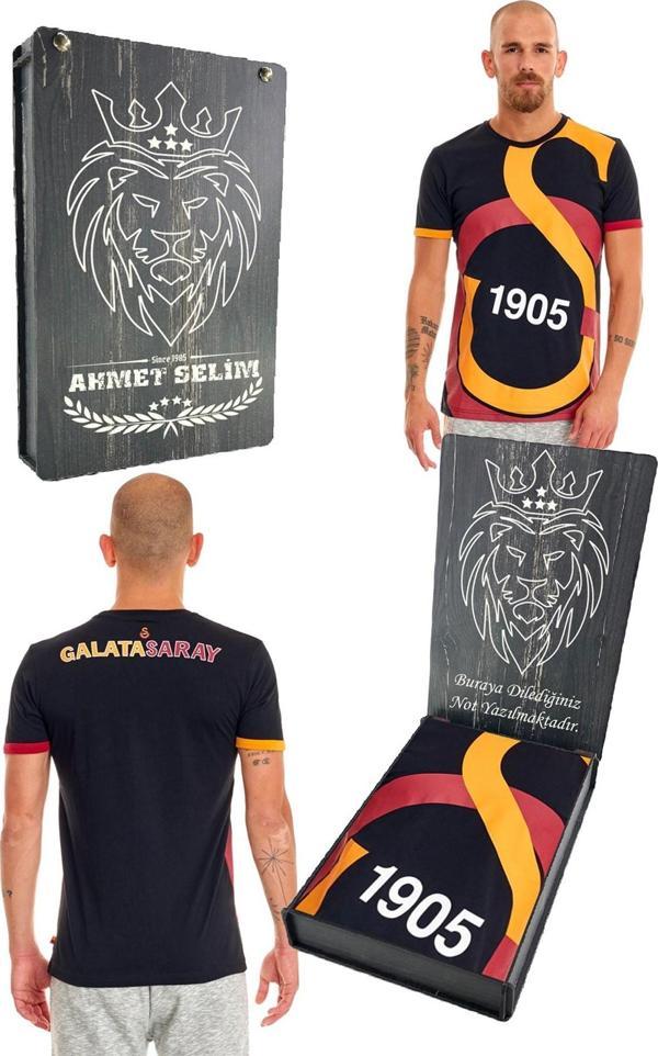 Galatasaray Orijinal Lisanslı Unisex Siyah Arma T-Shirt Kişiye Özel Hediyelik Ahşap  - Image 1