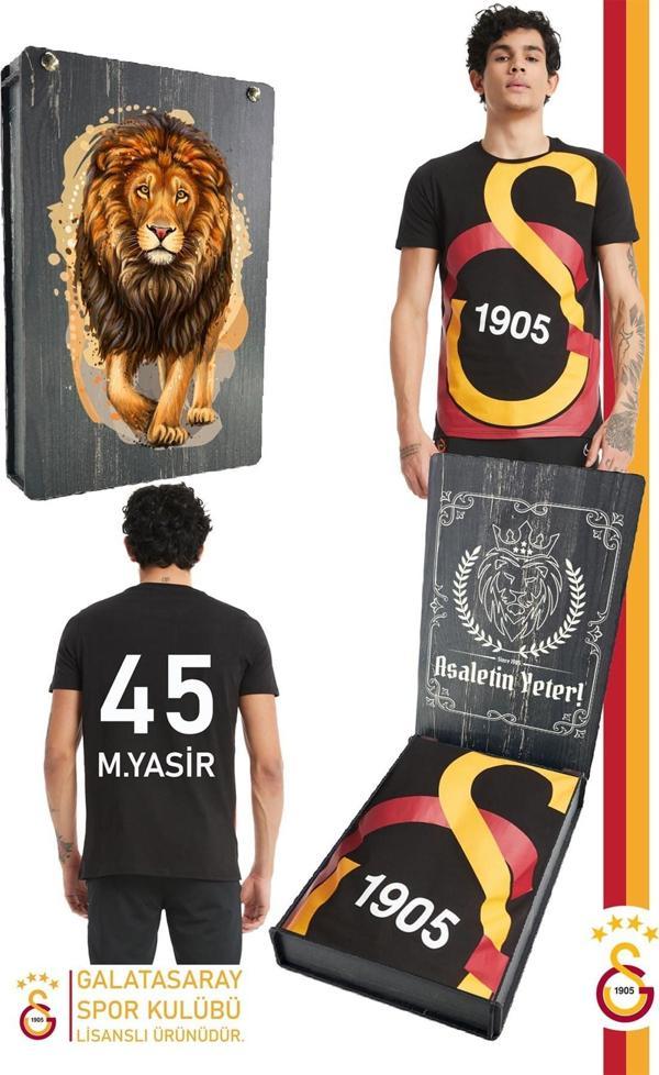 Galatasaray Orijinal Lisanslı Büyük Logolu Kişiye Özel T-Shirt Hediyelik Ahşap Kutulu - Image 1