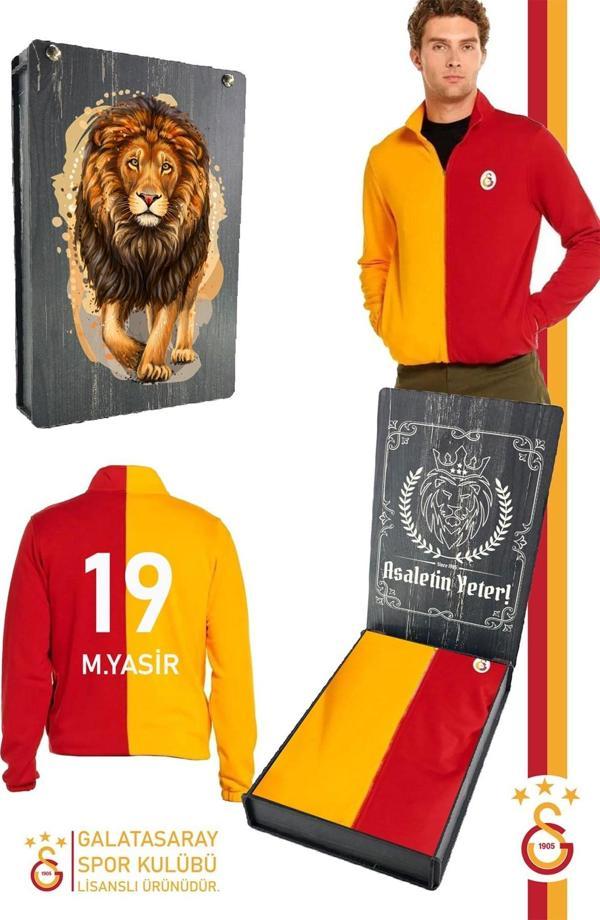 Galatasaray Orijinal Lisanslı Sarı Kırmızı Parçalı Kişiye Özel Hakim Yaka Sweat Ahşap - Image 1