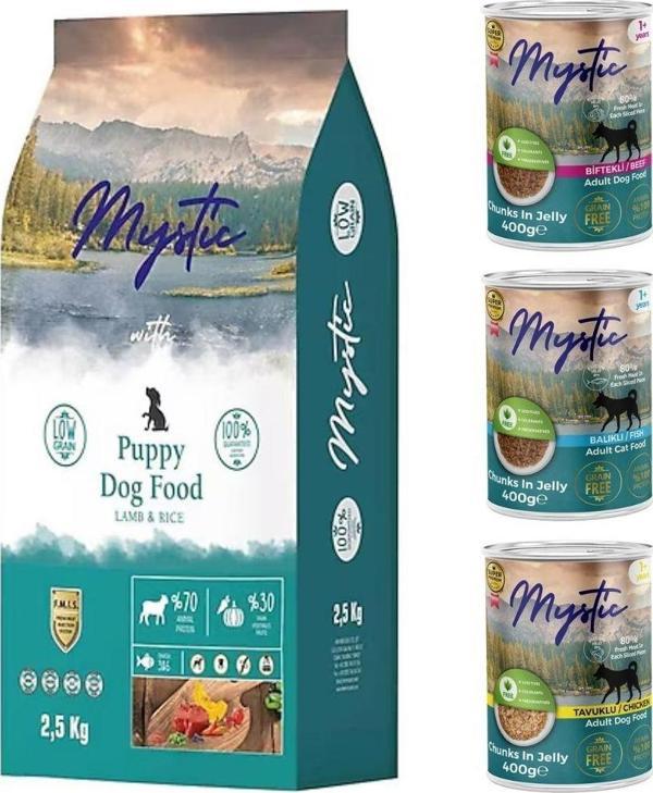 Mystic Kuzu Etli Yavru Köpek Maması 15 kg + 3 Adet Konserve - Image 1