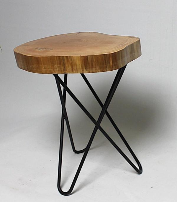 Doğal Ahşap Sehpa 32x45 cm Metal Ayaklı - Image 1