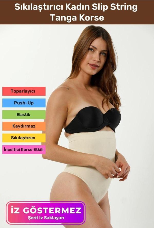 Yüksek Bel Karın Toparlayıcı Kaymaz İz Göstermeyen Sıkılaştırıcı Kadın Slip String Tanga Korse - Image 1