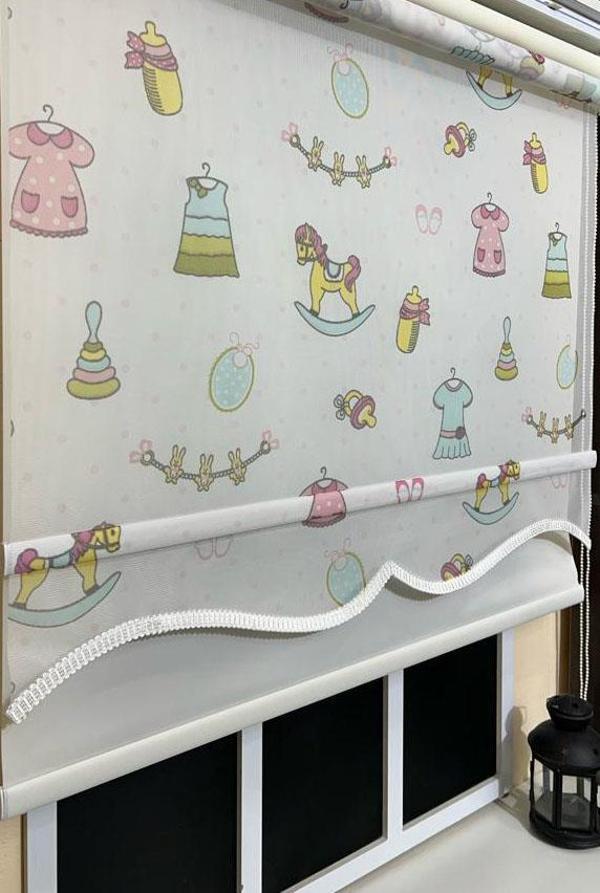Çift Mekanizmalı Desenli Tül Stor Perde Çocuk Odası Baskı STB-109 - Image 1
