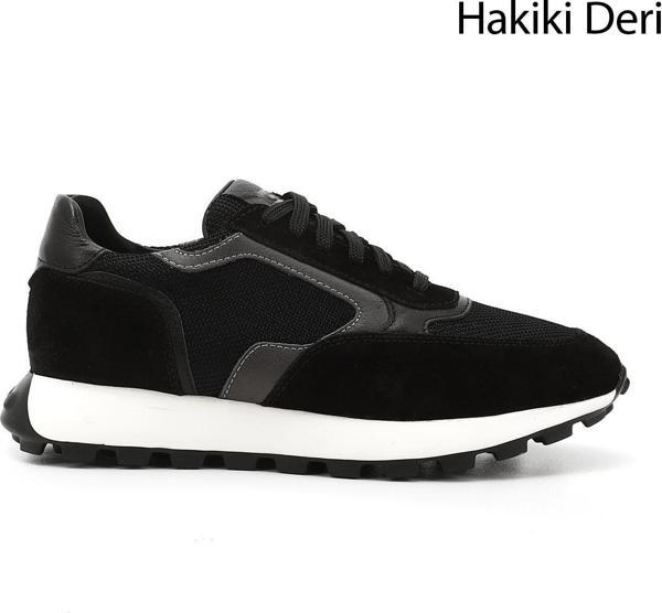 Erkek Siyah Bağcıklı Hakiki Deri Sneaker - Image 1