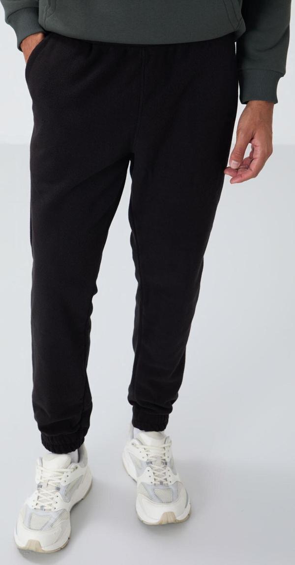 Siyah Gizli Fermuarlı Rahat Form Jogger Polar Erkek Eşofman Alt - 84866 - Image 1