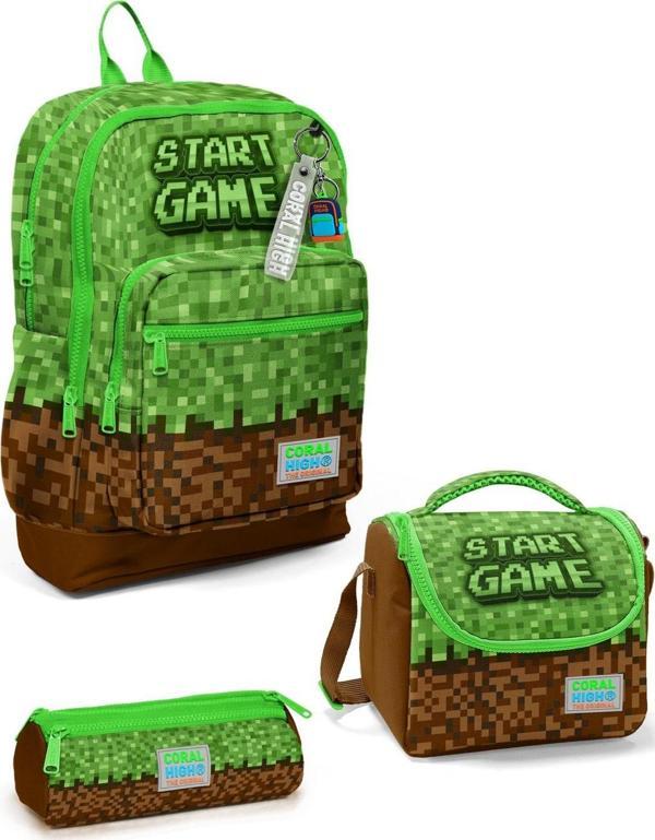 Coral High Kids Yeşil Kahverengi High Craft Desenli 3’lü Okul Çanta Seti SET0123776 - Image 1