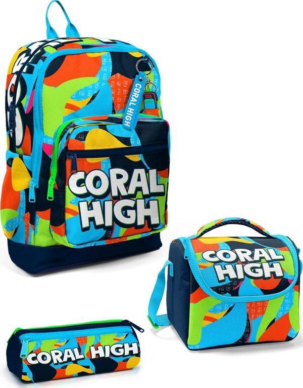 Coral High Kids Lacivert Mavi Graffiti Desenli 3’lü Okul Çanta Seti SET0123777 - Image 1