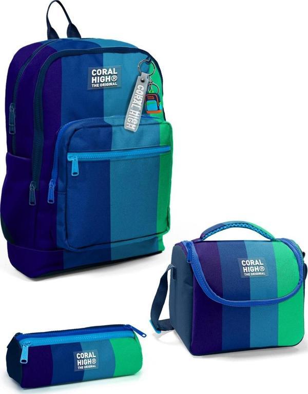 Coral High Kids Renkli Çizgili 3’lü Okul Çanta Seti SET0123781 - Image 1