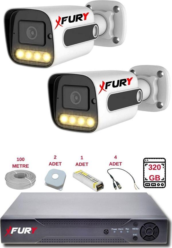 FURY 2 Kameralı Set Full HD Gece Renkli Görüş-Cepten İzle-Su Geçirmez Güvenlik Kamerası Seti 320GB - Image 1