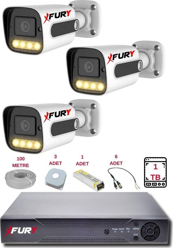 FURY 3 Kameralı Set Full HD Gece Renkli Görüş - Cepten İzle - Su Geçirmez Güvenlik Kamerası Seti 1TB - Image 1