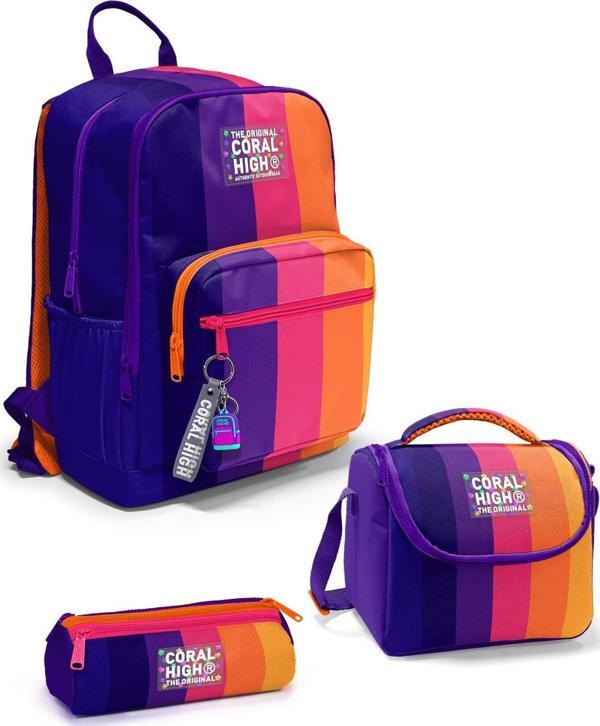 Coral High Renkli Çizgili 3’lü Okul Çanta Seti SET0123674 - Image 1