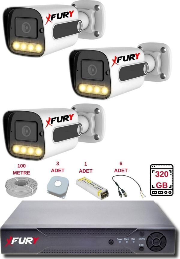 FURY 3 Kameralı Set Full HD Gece Renkli Görüş-Cepten İzle-Su Geçirmez Güvenlik Kamerası Seti 320GB - Image 1