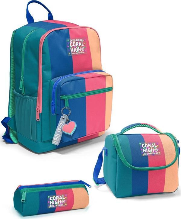 Coral High Renkli Çizgili 3’lü Okul Çanta Seti SET0123679 - Image 1