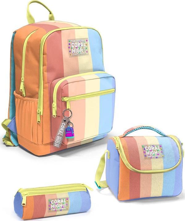Coral High Renkli Çizgili 3’lü Okul Çanta Seti SET0123680 - Image 1