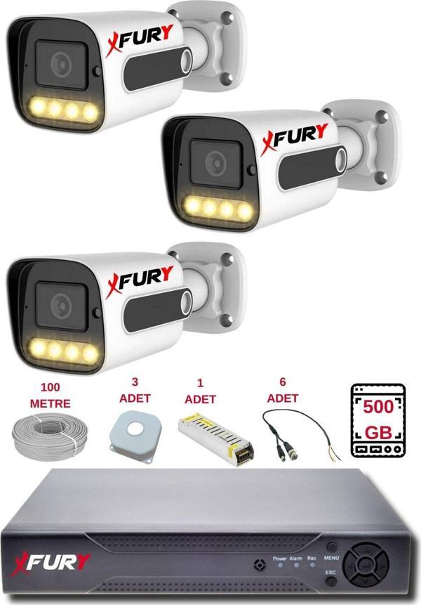 FURY 3 Kameralı Set Full HD Gece Renkli Görüş-Cepten İzle-Su Geçirmez Güvenlik Kamerası Seti 500GB - Image 1