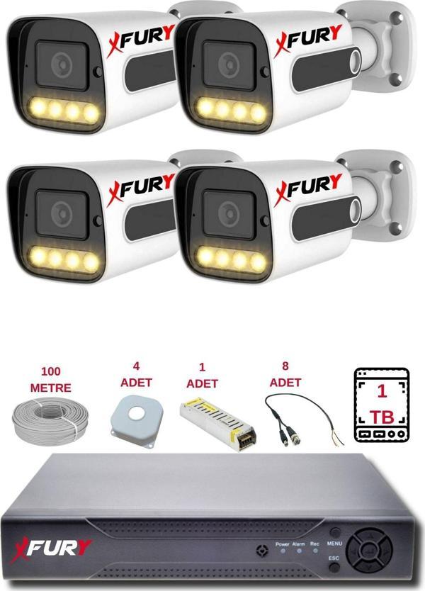 FURY 4 Kameralı Set Full HD Gece Renkli Görüş - Cepten İzle - Su Geçirmez Güvenlik Kamerası Seti 1TB - Image 1