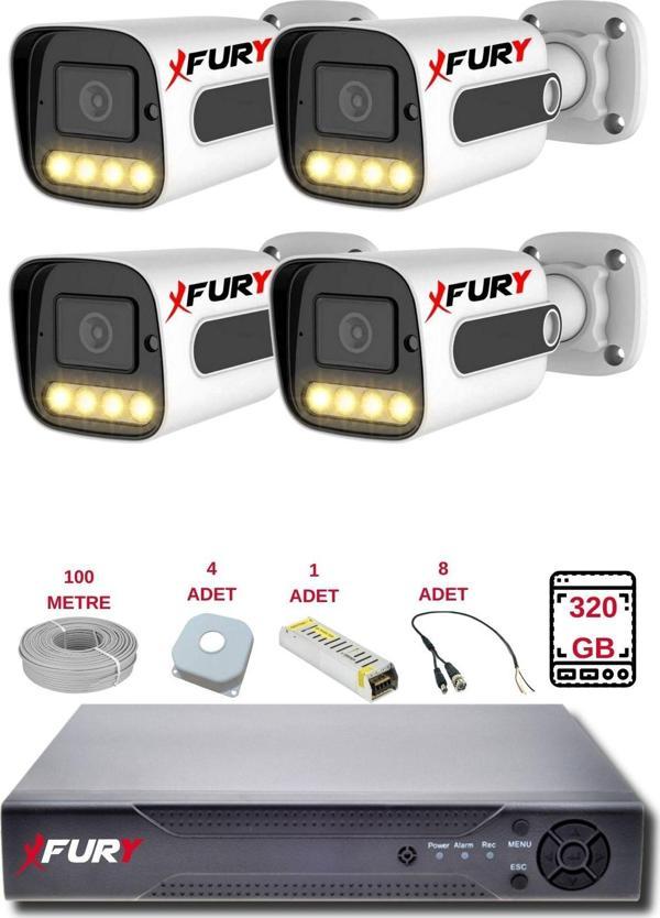 FURY 4 Kameralı Set Full HD Gece Renkli Görüş-Cepten İzle-Su Geçirmez Güvenlik Kamerası Seti 320GB - Image 1