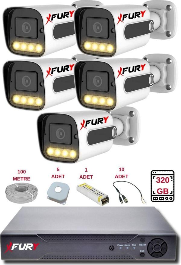 FURY 5 Kameralı Set Full HD Gece Renkli Görüş-Cepten İzle-Su Geçirmez Güvenlik Kamerası Seti 320GB - Image 1