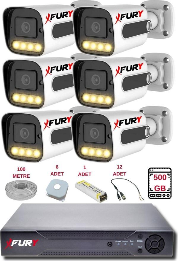 FURY 6 Kameralı Set Full HD Gece Renkli Görüş-Cepten İzle-Su Geçirmez Güvenlik Kamerası Seti 500GB - Image 1