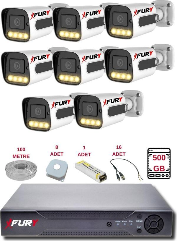 FURY 8 Kameralı Set Full HD Gece Renkli Görüş-Cepten İzle-Su Geçirmez Güvenlik Kamerası Seti 500GB - Image 1