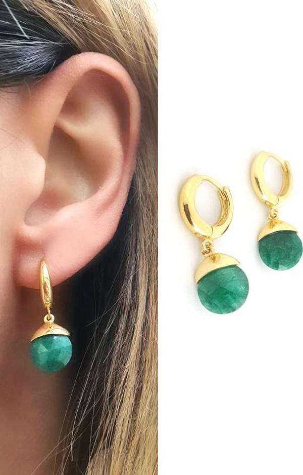 Yeşim Taşlı 925ayar Gümüş Üzerine Altın Kaplama Tasarım Doğal Taş küpe - Image 1