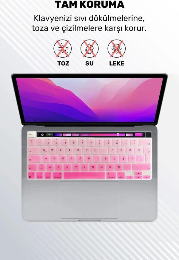 Macbook Pro 13 Inc 2020/2022 M1/m2 A2338 Uyumlu Pembe Türkçe Krakterli Silikon Klavye Koruyucu Kılıf - Image 1