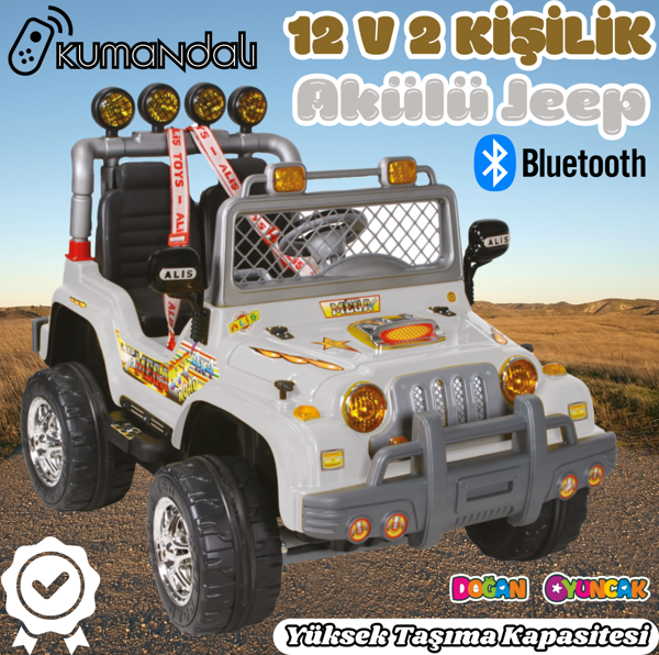 Kumandalı Çift Kişilik Mega Akülü Araba Gri - 12 Volt İki Kişilik Akülü Araba Akülü JEEP - Mega Off  - Image 1