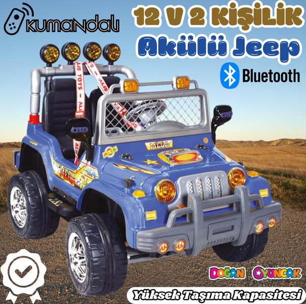 Kumandalı Çift Kişilik Mega Akülü Araba Mavi - 12 Volt İki Kişilik Akülü Araba Akülü JEEP - Mega Off - Image 1