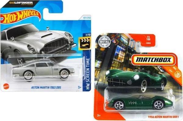 2 Araç Set - Hot Wheels Aston Martin 1963 DB5 & Matchbox 1956 Aston Martin DBR1 (1/64) - Image 1