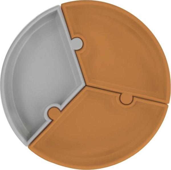 Çocuk Puzzle Vakum Tabanlı Silikon Tabak Woody Brown / Powder Grey - Image 1