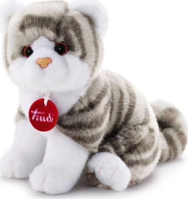 Çocuk Trudi Brad Peluş Beyaz Gri Kedi 20 cm - Image 1
