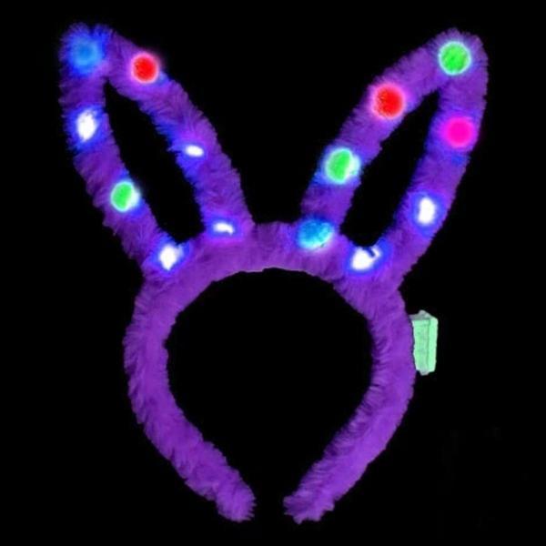 Led Işıklı Peluş Tavşan Kulak Taç Lila Çocuklar İçin Eğitici Parti Malzemesi - Image 1