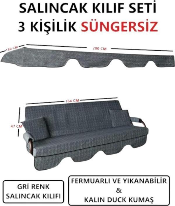3 Kişilik Lüks Salıncak Kılıf Seti Süngersiz Siz Gri Desenli 164*47 - Image 1