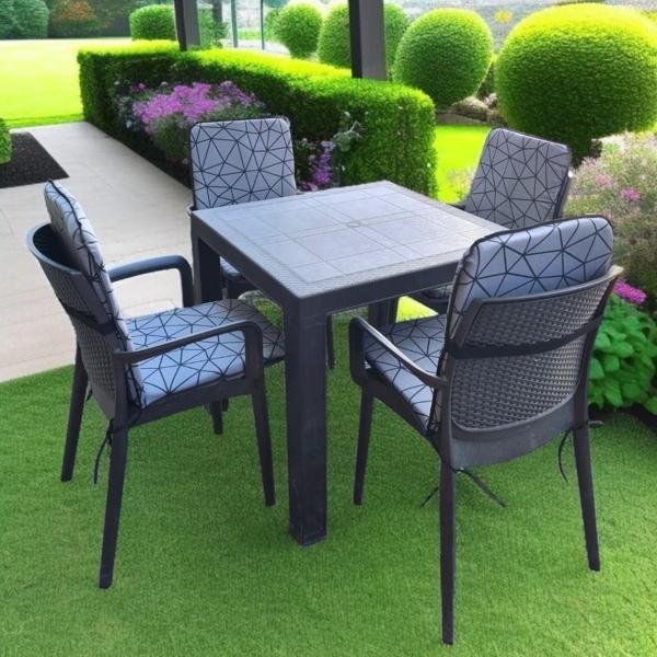 LÜKS ARKALIKLI SANDALYE MİNDERİ 4LÜ 4CM SÜNGERLİ GRİ ÖRÜMCEK DESEN - Image 1