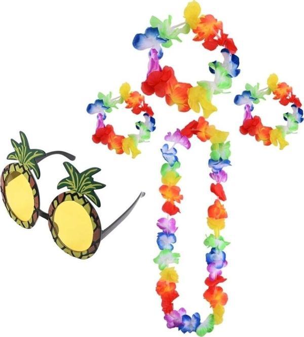 Renkli Ananas Gözlük, Taç, Kolye ve Bileklik Seti Parti Aksesuarı - Image 1