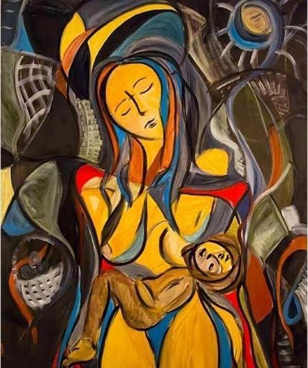 Canvas Anne Sevgisi Sayılarla Boyama Seti  Kasnaklı 70 x 90 cm - Image 1