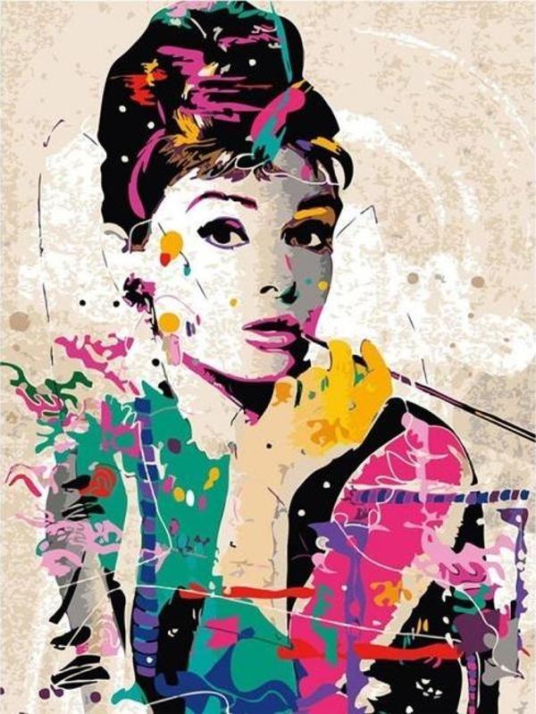Canvas Audrey Hepburn Sayılarla Boyama Seti  Kasnaklı 90 x 110 cm - Image 1