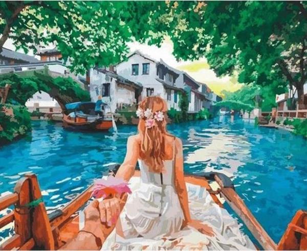 Canvas Aşıkların  Tekne Gezisi Sayılarla Boyama Seti  Kasnaklı 90 x 110 cm - Image 1