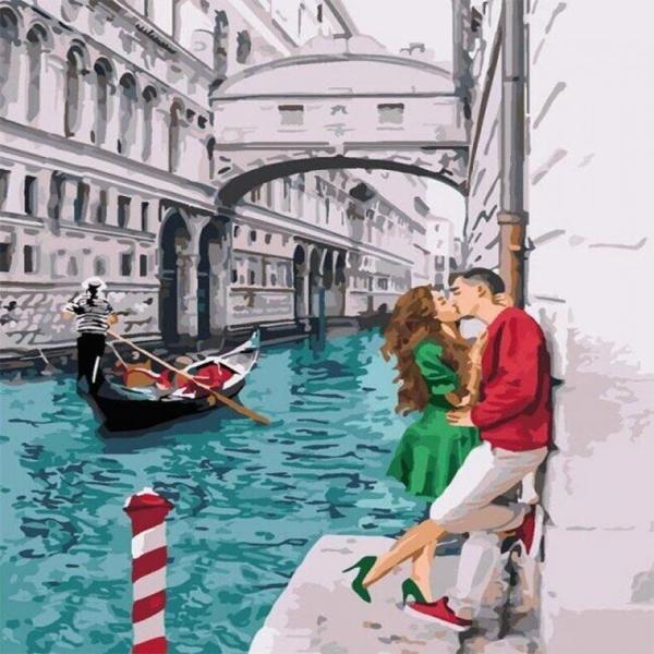 Canvas Aşık Olan Çiftler Sayılarla Boyama Seti  Kasnaklı 70 x 90 cm - Image 1