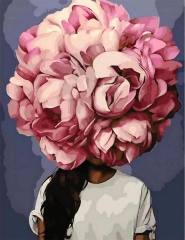 Canvas Çiçek Kadın 13 Renkli Sayılarla Boyama Seti  Kasnaklı 60 x 75 cm - Image 1