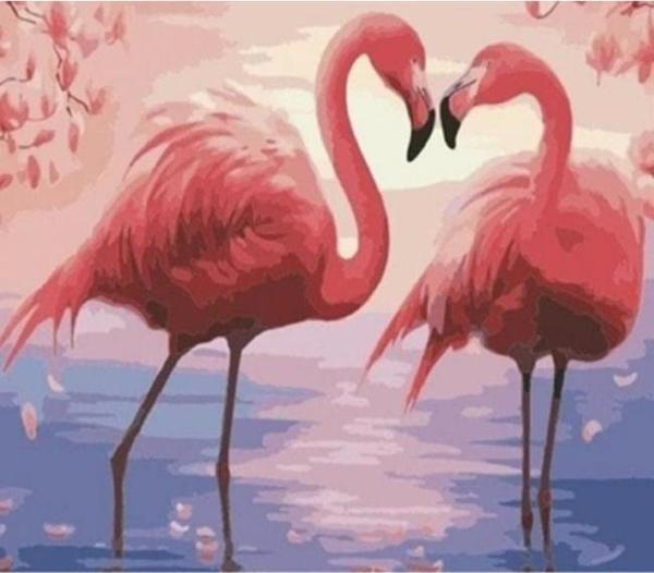 Canvas Aşık Flamingolar Sayılarla Boyama Seti  Kasnaklı 40 x 50 cm - Image 1