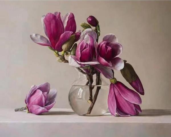 Canvas Cam Saksı ve Pempe Çiçekler Sayılarla Boyama Seti  Kasnaklı 70 x 90 cm - Image 1