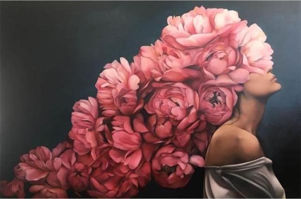 Canvas Çiçek Kadın 14 Sayılarla Boyama Seti  Kasnaklı 70 x 90 cm - Image 1