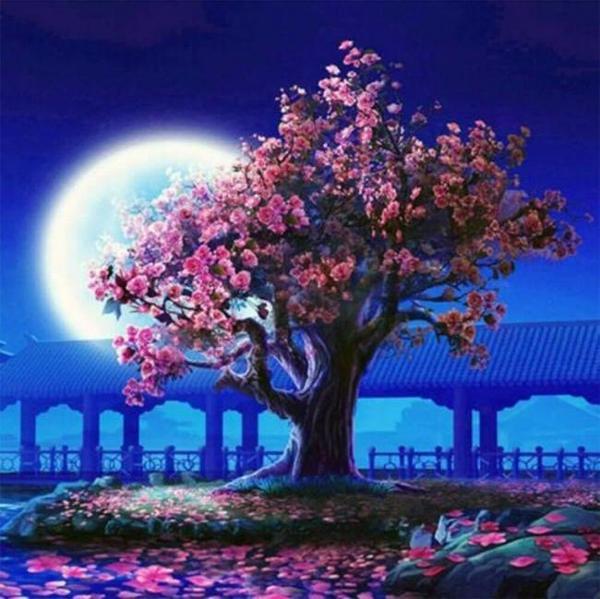 Canvas Baharda Dolunay Sayılarla Boyama Seti  Kasnaklı 100 x 140 cm - Image 1