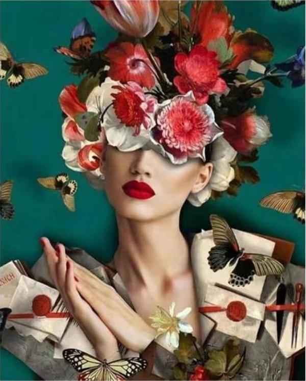 Canvas Çiçek Kadın 18 Sayılarla Boyama Seti  Kasnaklı 90 x 110 cm - Image 1