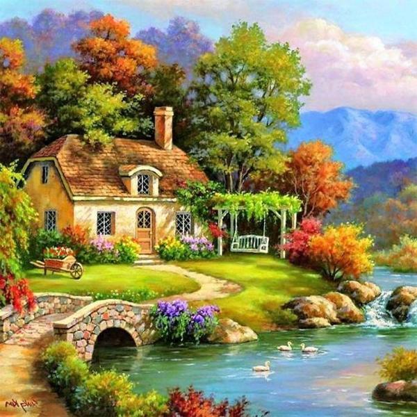 Canvas Cennet Bahçesi Sayılarla Boyama Seti  Kasnaklı 50 x 65 cm - Image 1