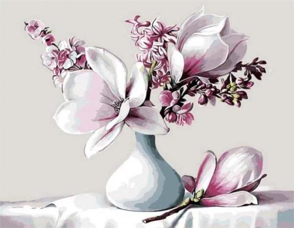Canvas Beyaz Manolya  Sayılarla Boyama Seti  Kasnaklı 40 x 50 cm - Image 1