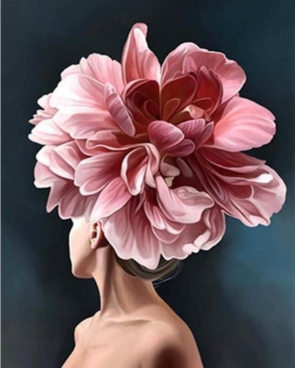Canvas Çiçek Kadın 11 Renkli Sayılarla Boyama Seti  Kasnaklı 40 x 50 cm - Image 1